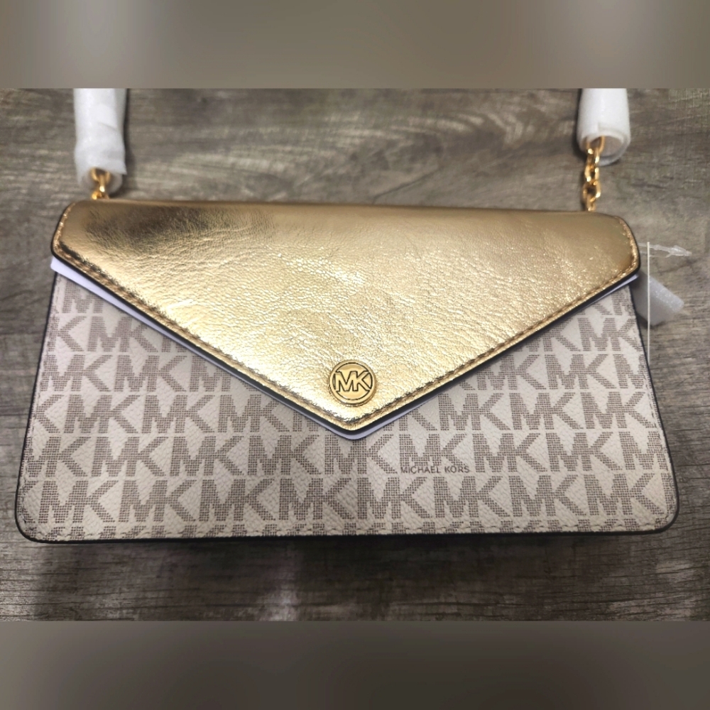 Michael Kors Jet Set Travel Flap Clutch Crossbody Bag - Pale Gold *NWT* - Picture 10 of 10